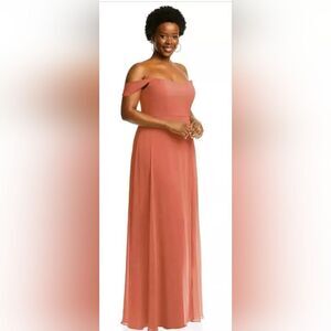 After Six 1560 Off-the-Shoulder Maxi Gown in Terracotta Copper NWT sz 10